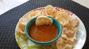 peanut sauce and shrimp chips